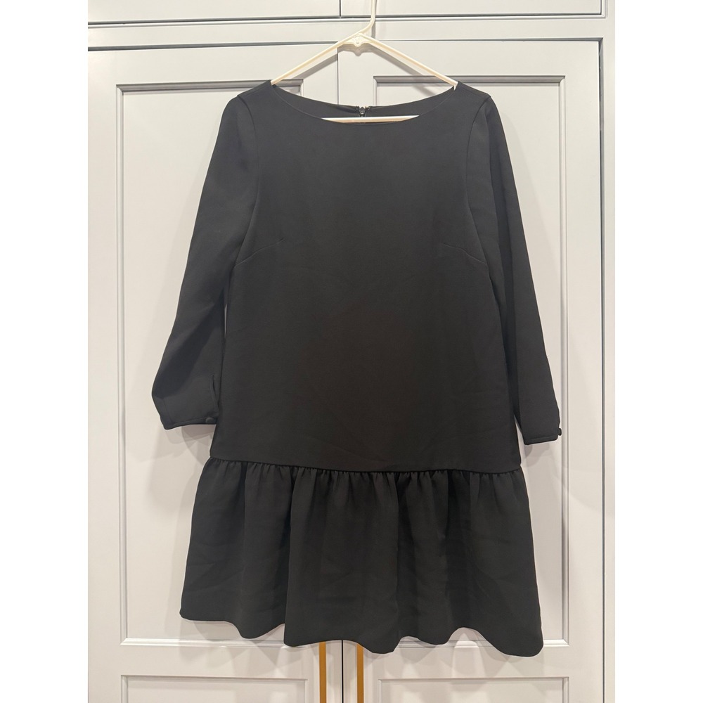 J‎ Crew Drop waist Black Ruffle Hem Dress Size 8 Boat Neck Casual A Line